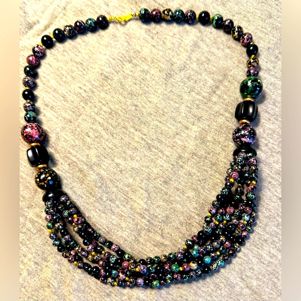 Vintage 1960s multi color beaded necklace